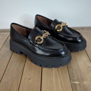 Zara Women’s Black Chunky Heel Faux Leather Loafers